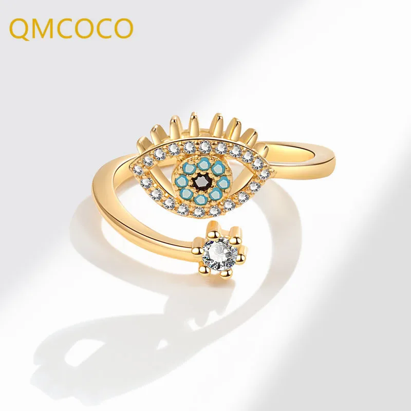 

QMCOCO Colorful Evil Eye New In Rings Women Gold Color Open Adjustable Turkish Birthday Party Jewelry Couple Gifts