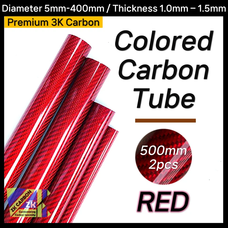 

2pcs/lot 500mm Red Colored Carbon Fiber Tube OD 5-30mm For RC Airplane Parts Glossy Twill Carbon Tube 3K Material