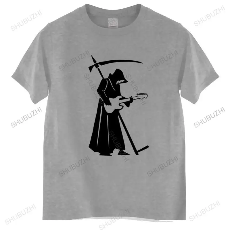 

Cotton Tshirt mens summer Tops COOL GRIM REAPER GUITAR PLAYER ROCK METAL GOTH MUSIC HEAVY GIFT tshirt Man Brand T-shirt