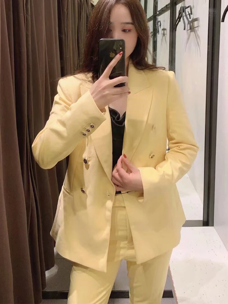 Женский двубортный блейзер с карманами винтажная верхняя одежда четырех цветов