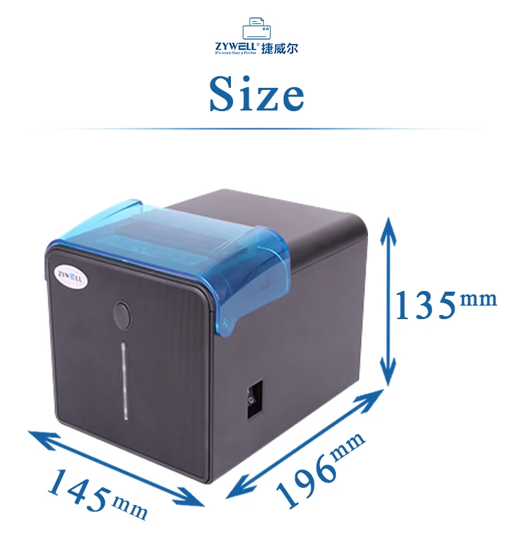 Фото Новый запуск Zywell Imprimante Thermique Kitchen 80 мм термопринтер для чеков Pos Bill Ticket Printer №2