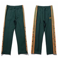 new fashion blackish green vintage embroidered butterfly breasted casual pants men women 11 quality side striped sweatpants