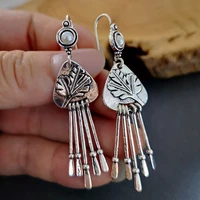 pop pearl tassel earrings boho vintage wedding engagement geometric drop thai silver leaf earrings