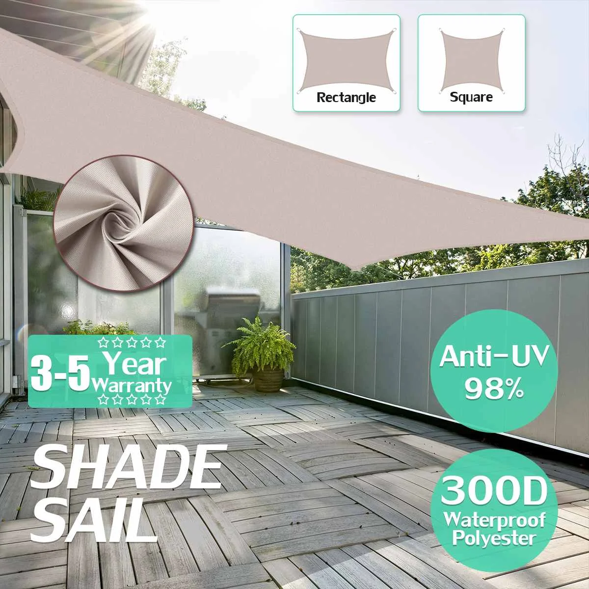 

Sun Shade Khaki 300D Waterproof Awning Sunshade Sail For Outdoor Garden Beach Camping Patio Pool Sun Canopy Tent Sun Shelter