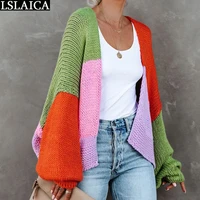 cardigan woman long sleeve color matching fashion 2022 open stitch sweaters for women elegant autumn winter streetwear knit tops