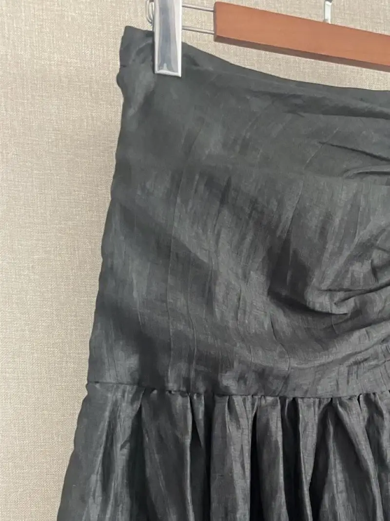 

Женская плиссированная юбка средней длины, однотонная трапециевидная простая юбка с высокой талией, пуговицами и разрезом, весна-лето 2023