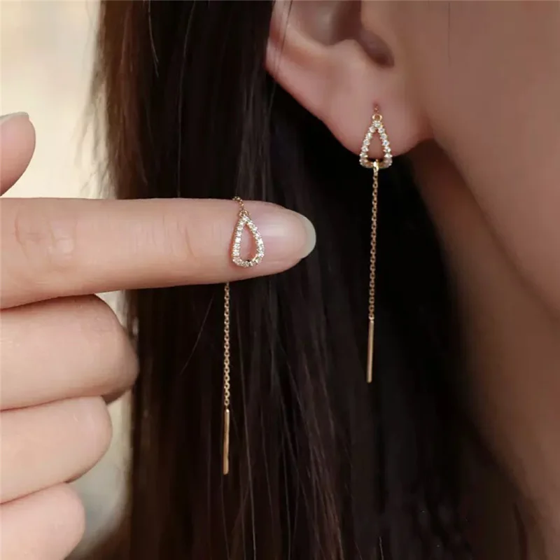 Fashion Drop Ear Line Long Hanging Earrings For Women Gold Color Zircon Crystal Piercing Threader Earing Ear Accessories Jewelry