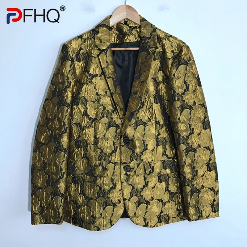

PFHQ Autumn Pleated Texture Leaves Blazers Men's Fashion Custom Design Niche Personality Loose High Quality Personalized 21Z1576
