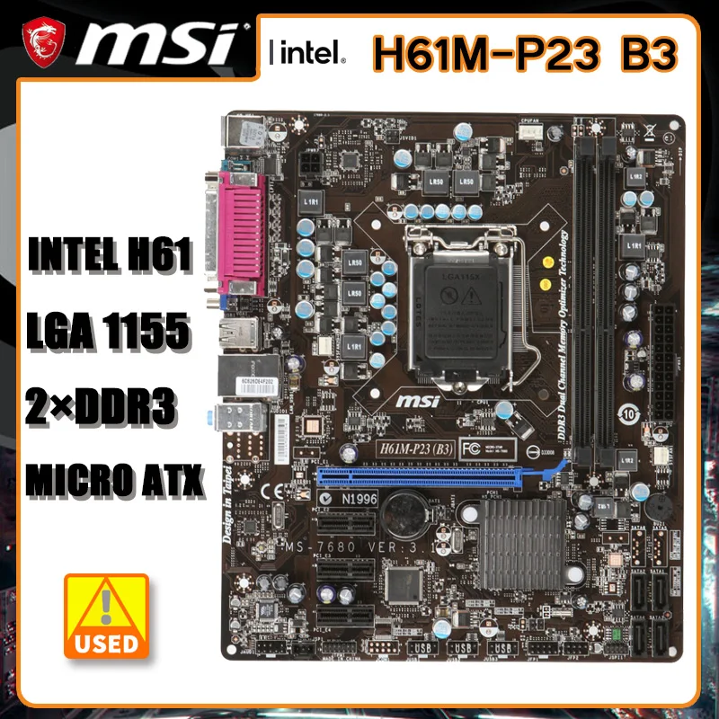 

LGA 1155 Motherboard MSI H61M-P23 B3 Motherboard LGA 1155 DDR3 16GB USB 2.0 Intel H61 Micro-ATX For Core i7 i5 i3 cpus