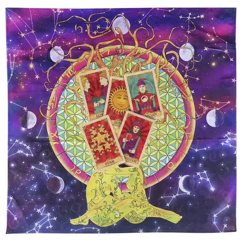 

Тканевая квадратная тряпочка Tarot, тряпочка для ведьмы 25 х25 дюймов, аксессуары для ведьмы, таро, карточка, гадания, ткань Life, звездное небо, дерево, луна, цветок