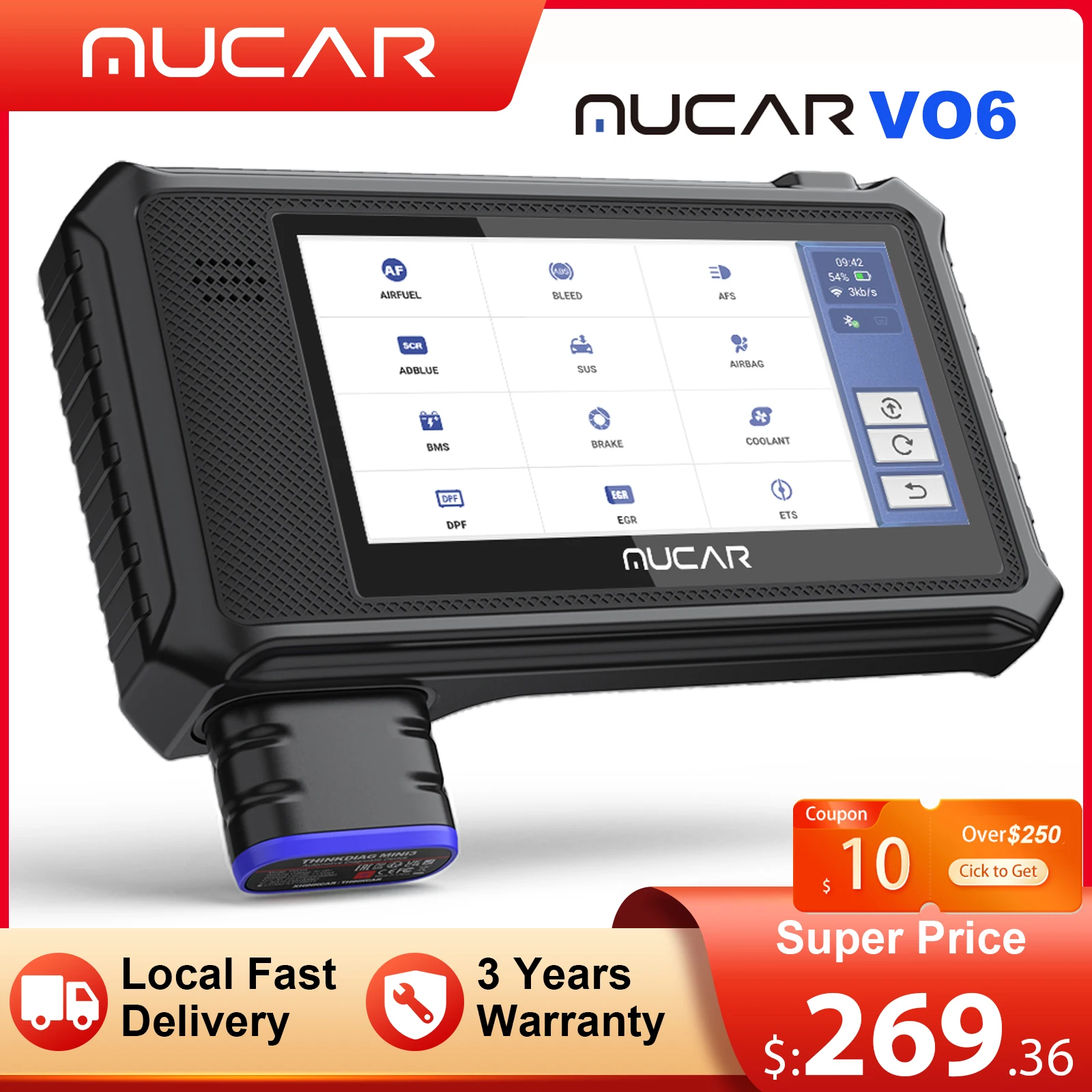 

MUCAR VO6 OBD2 Scanner Full Systems Diagnosis with 28 Reset Car Diagnostic Tool Lifetime Free Update ECU Coding Active Test