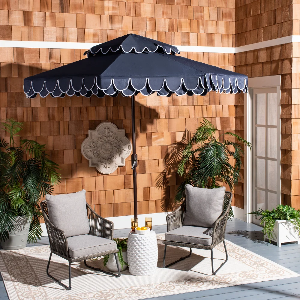 

Safavieh Elegant 9' Market Crank Double Top Patio Umbrella, Navy/White