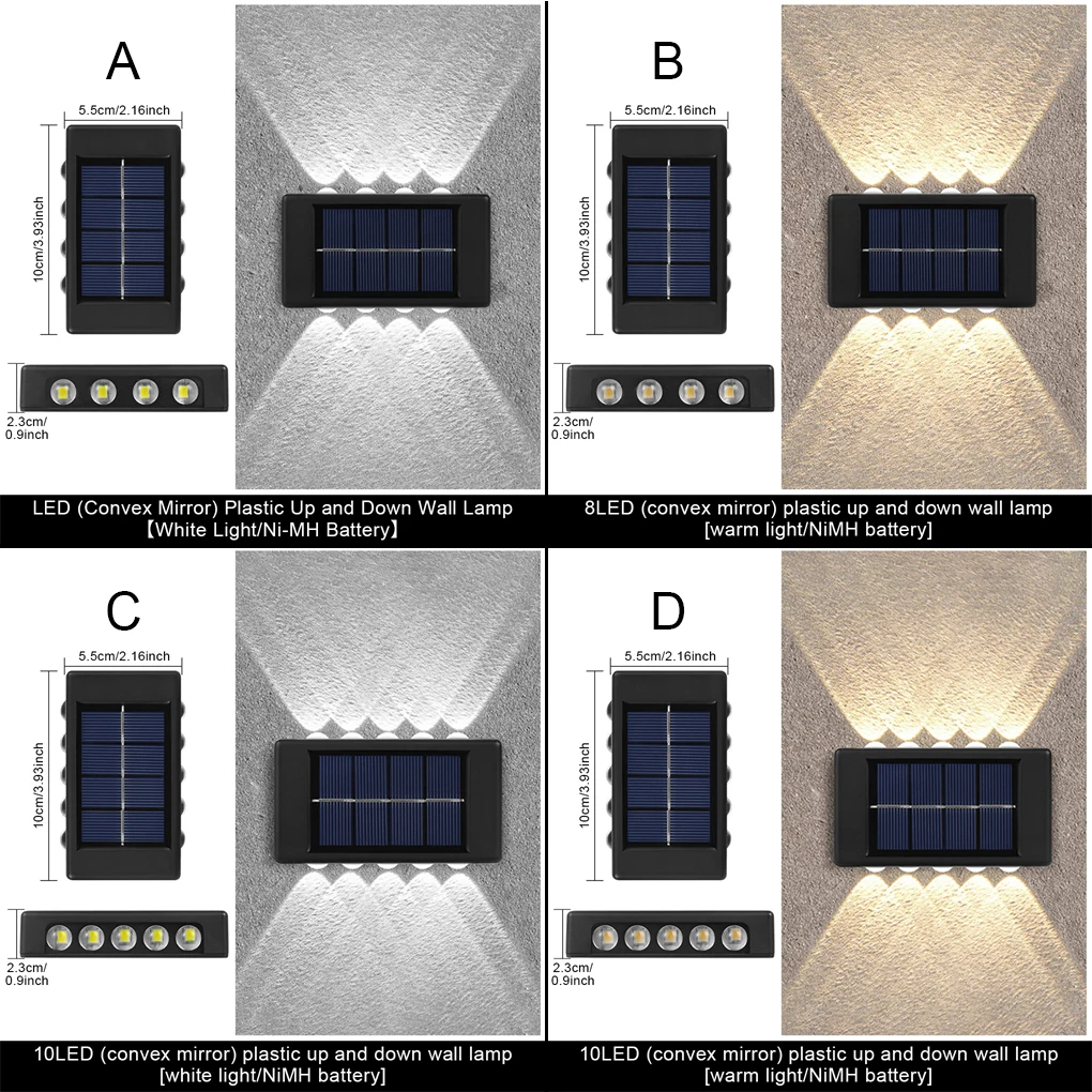 

2 Pieces Patio Rechargeable Solar Light Pathway Fence Wall Lamp Garden Sensing Deck Lights Outdoor Accessories 8LED White