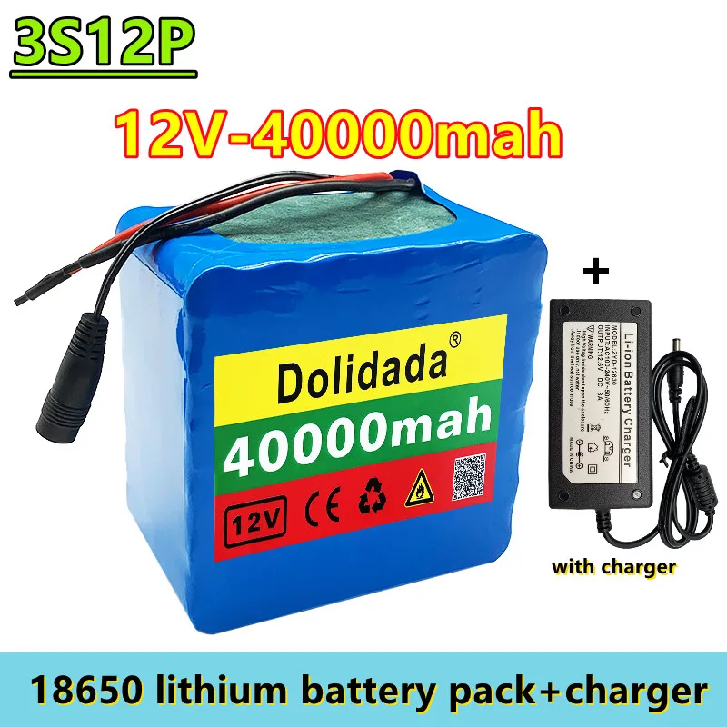 

12V 40000mAh 3S12P 11.1V 12.6V Lithium Battery Pack for Inverter Xenon Lamp Solar Street Light Sightseeing Car Etc+Charger