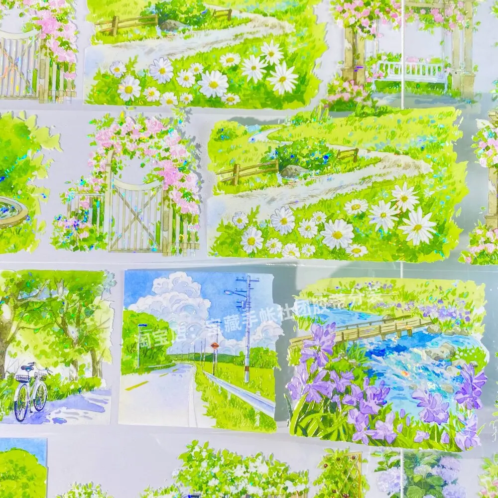 Фото Декоративная лента Washi Pet Tape Journal Breeze: Декоративные наклейки для скрапбукинга и коллажей с изображениями пейзажей, пикников и зеленых растений №1