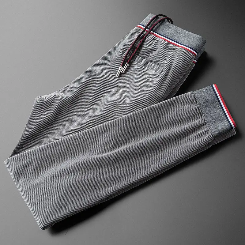 

Luxury Fashion Spring/Summer Slim Fit Striped Corduroy Small Foot Youth Sports Fleece Pants for Men
