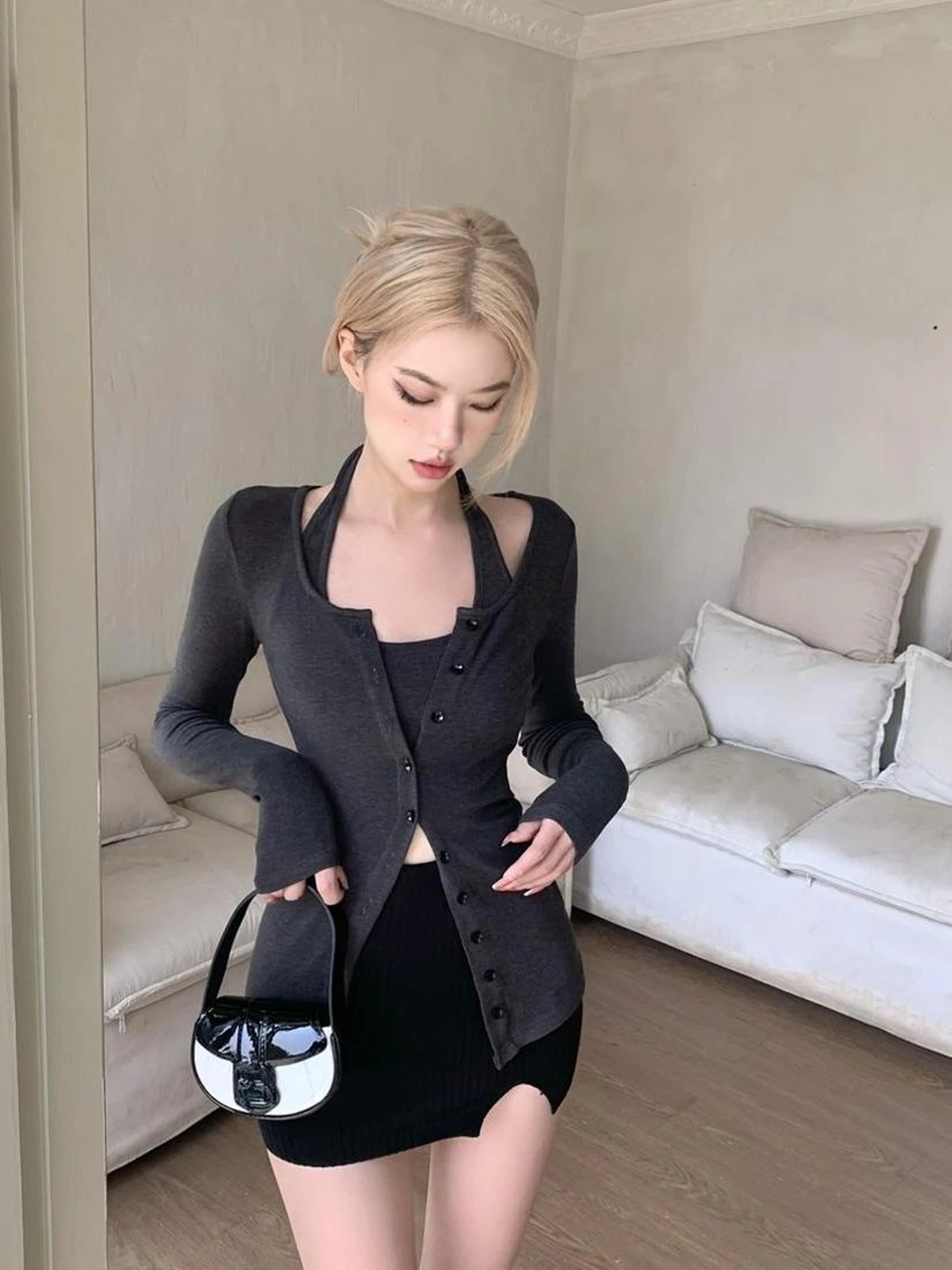 Женская рубашка с открытыми плечами и из двух предметов длинными рукавами зима