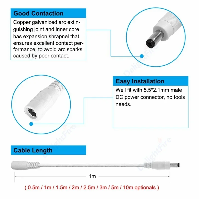 DelightFire удлинительный провод питания постоянного тока DC connector extension cable