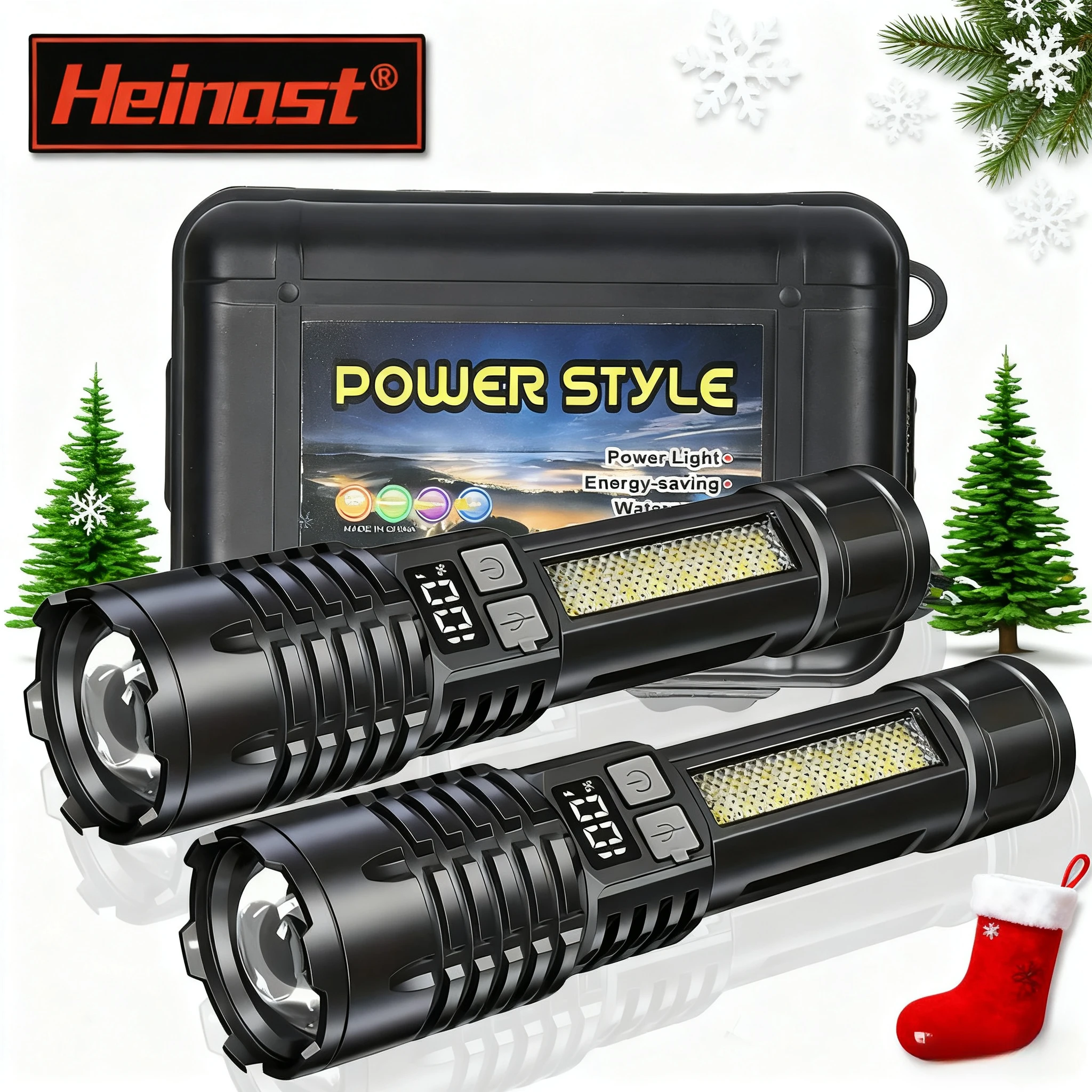 Rechargeable LED Flashlight Zoomable Torch with LCD Display 5 Modes Waterproof High Power Hand Light Outdoor Wilderness Camping