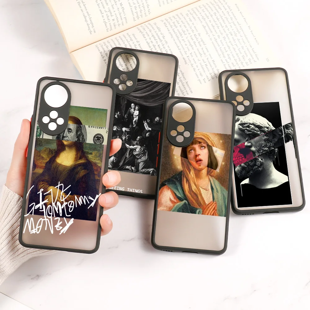 

Honor 50 Case For Huawei P30 Lite P40 Pro P50 Case Mona Lisa Funda Honor 50 SE 60 30 10X Lite 8X 9A 9X 20s 30s Matte Back Covers