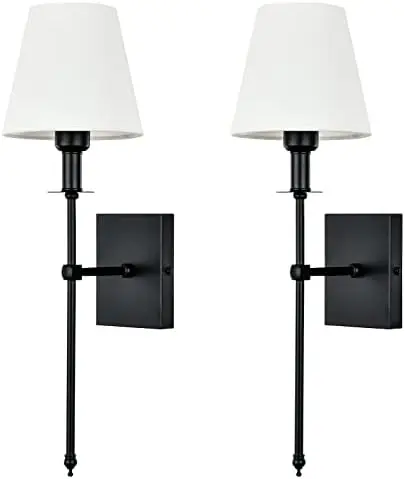 

Sconces Set of 2 White Fabric Shade Hardwired Indoor Light Column Stand Bedroom Lamp Bathroom Vanity Light Fixture, Antique