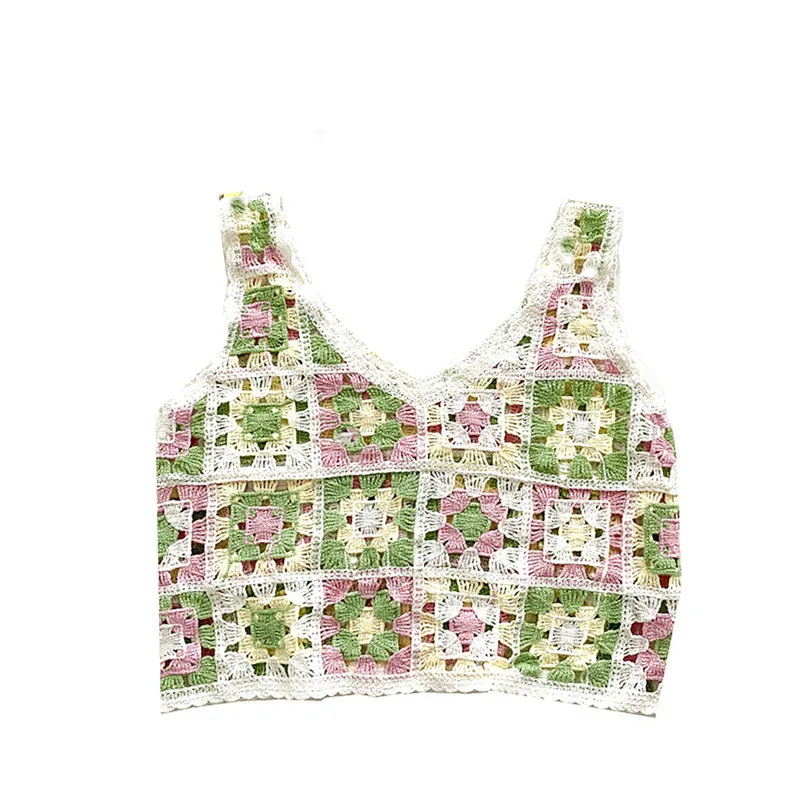 

Cube tanks tops women hook hollow out crop tops women crochet flower tanks femme cube cut out top