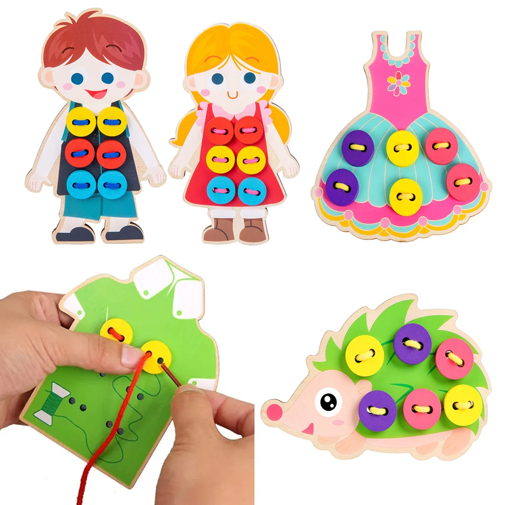 

Kids Toys Wooden Montessori Educational Toys Baby Learning Snap Lace Tie Shoelaces Activity Board Kid Fine Motor Skills Toy Game