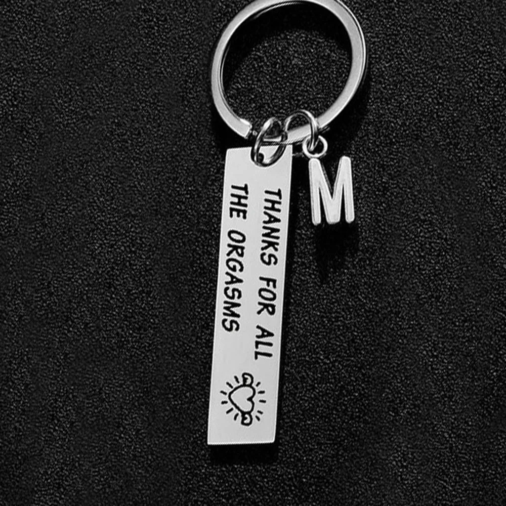 

JewelryX Custom Square Letter Keychain Personality Stainless Steel Nameplate Pendant Keyring For Unisex Couple Jewelry Gift