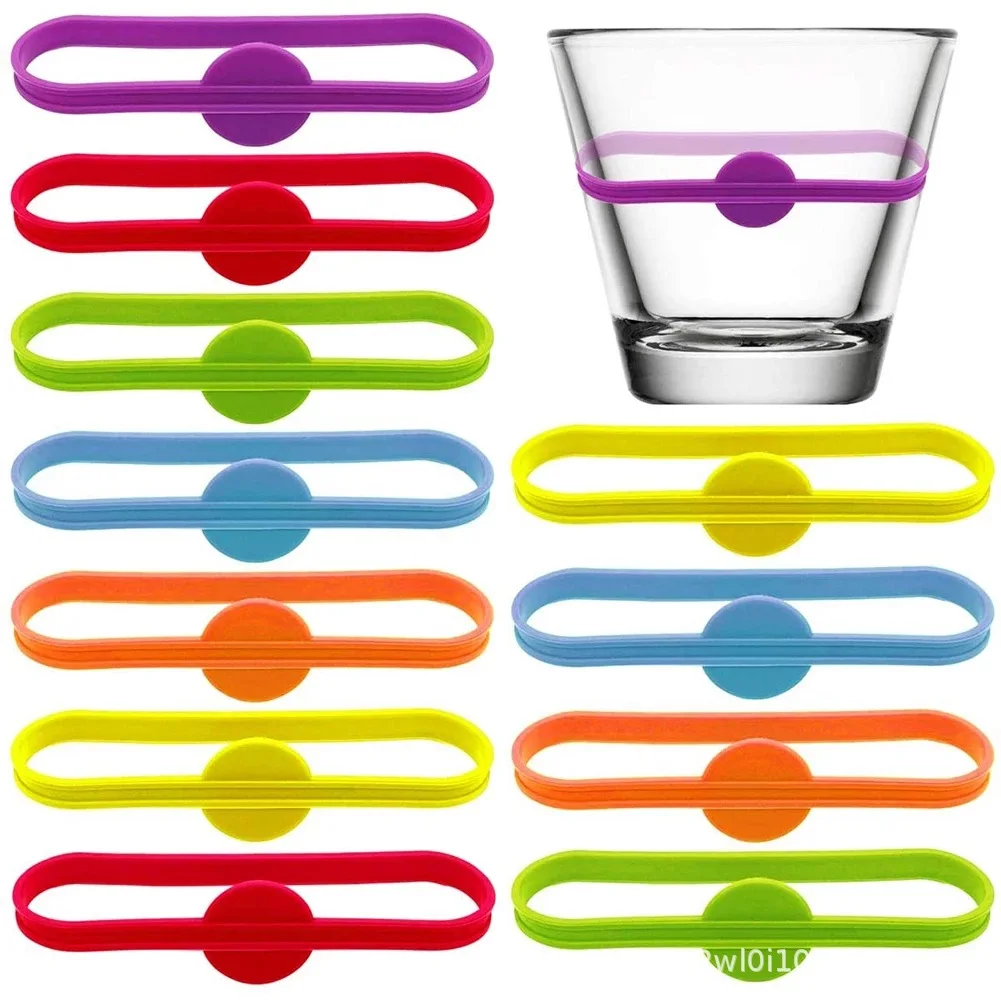 

6/12/24PCS Drink Marker Wine Glass Silicone Strip Tag Drinking Cup Marking Tags For Home Bar Kitchen Tool