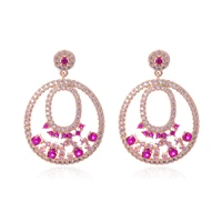 round pierced dance halo drop leverback dangle earrings round cut diamond cubic zirconia earring for women girls gift