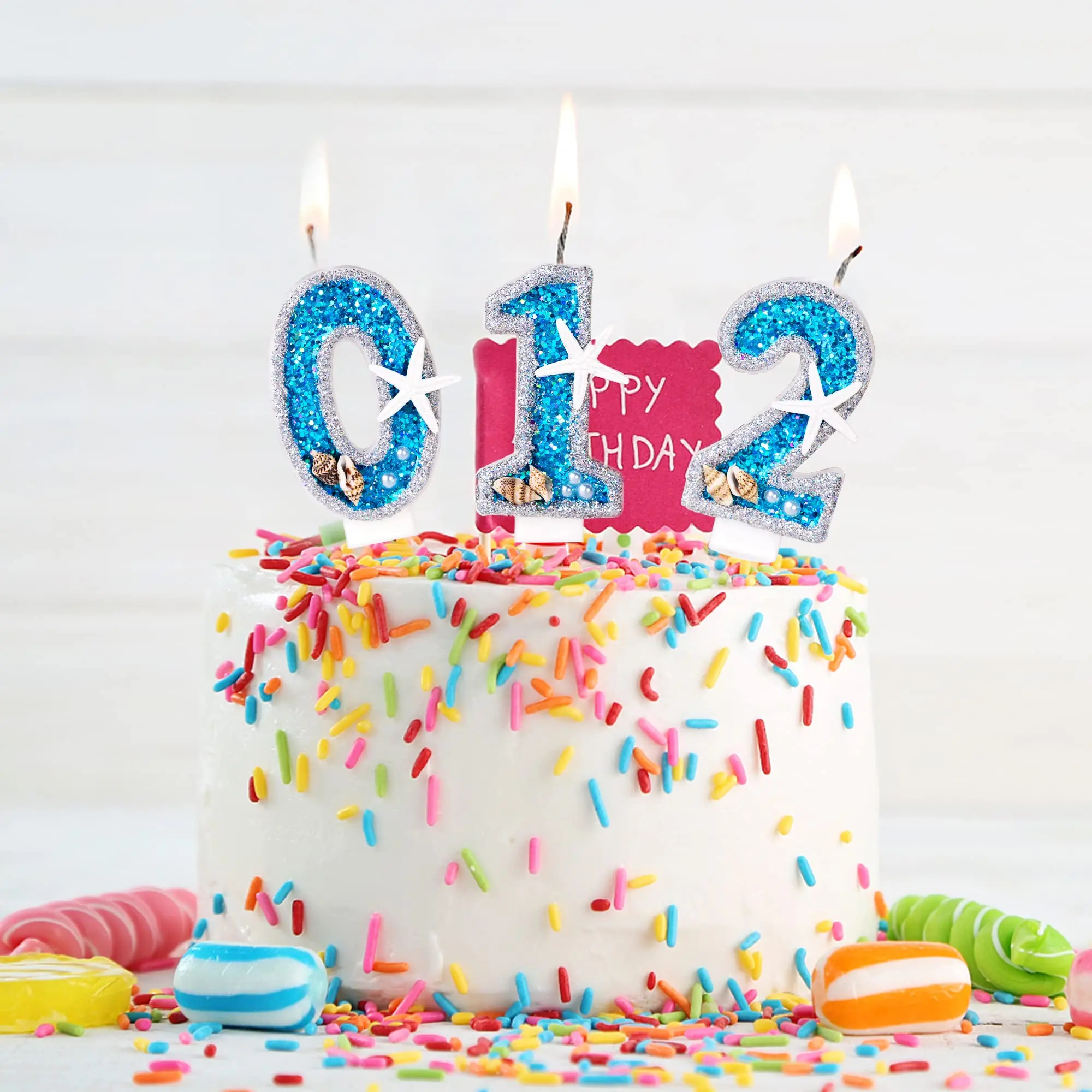 

2.76" Large Birthday Candles Number 1 for Cake, Shell Sequins Number Candles for Birthday Party Wedding Anniversary Decorations