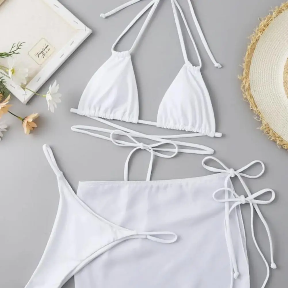 

1 Set Bra Briefs Set Quick-Drying Bikini Swimwear Sexy String Halter Bikinis 3-Pieces Bathing Suit Set