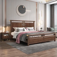 private custom new chinese style solid wood bed walnut double bed bedroom master bedroom small apartment storage wooden wedding