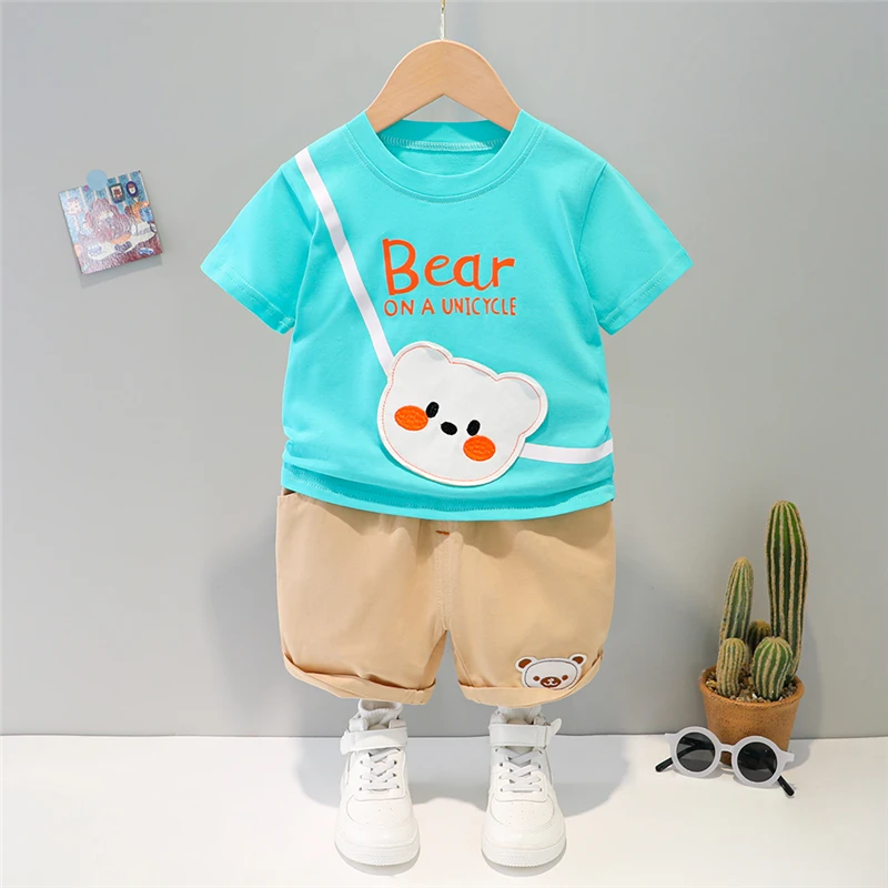 

Baby Boys Girls Clothing Sets Summer Children Short Sleeve T Shirt Shorts 2 Pieces Suit Cartoon Bear Infant Outfits Kids Clothes