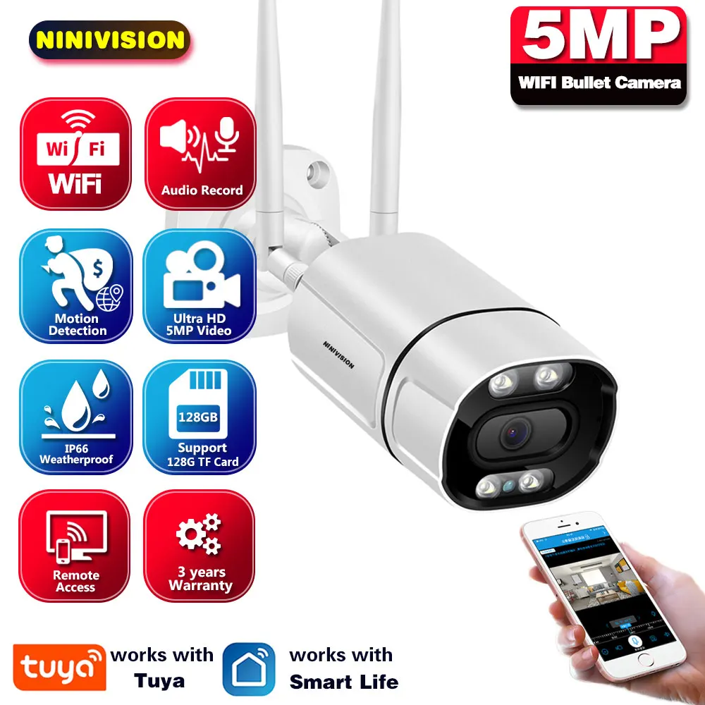 Цилиндрическая наружная Wi-Fi IP-камера ИК ночного видения CCTV камера видеонаблюдения Tuya Smart Life домашняя камера безопасности TF
