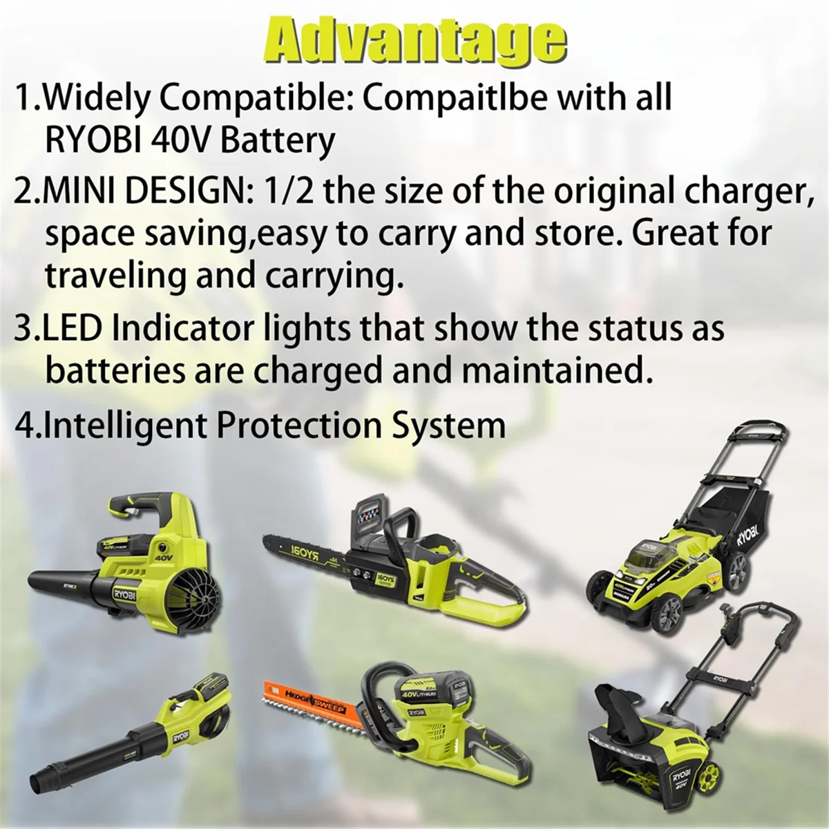 Мини-зарядное устройство для Ryobi зарядное 40 В OP4040 OP4050 OP4050A OP40601 OP4026 OP4015 OP4030 быстрое