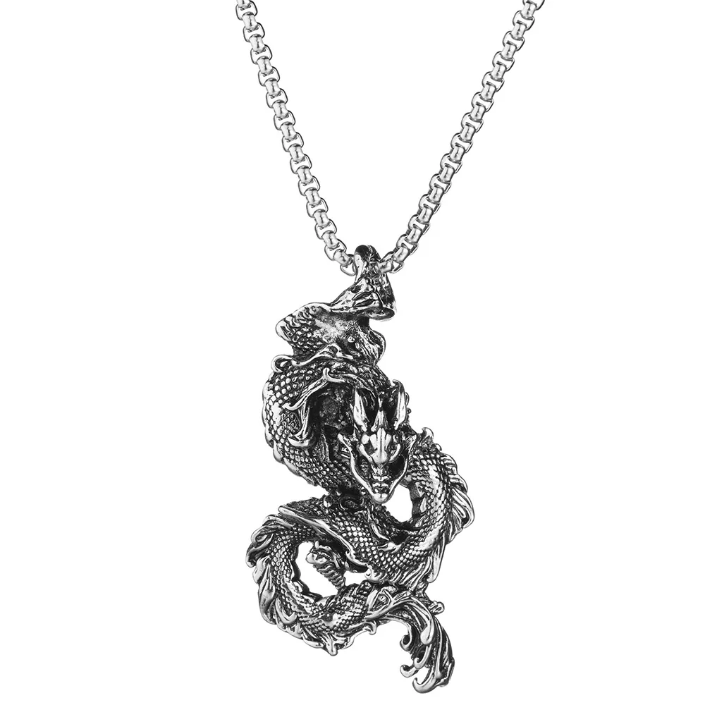 

Hot Sale Retro Chinese Dragon Shaped Pendant Necklace For Trendy Women Men Club Party Birthday Personality Gift Chain Necklace