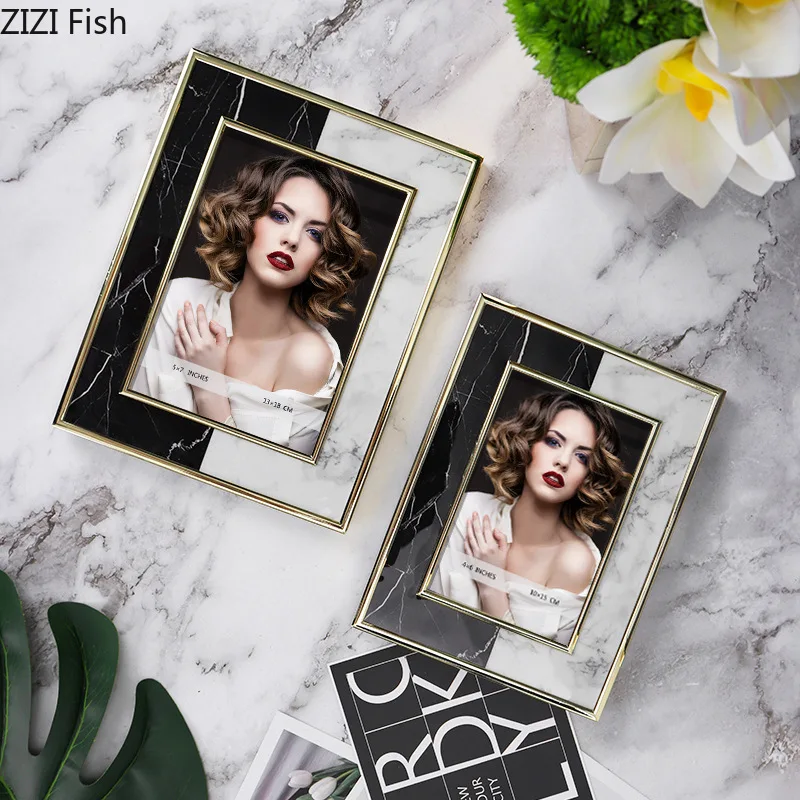 

Черно-белые мраморные текстурные рамки для картин современный декор фоторамка Ночная подставка настольная портретная рамка художественно...