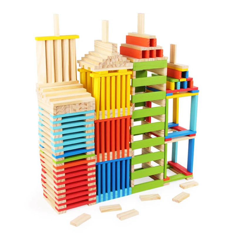 

100/200/300pcs Color Three-dimensional Building Stick Diy Building Pine Wood Strip Children‘s Educational Toys
