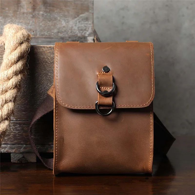 

Retro fashion desig high-quality crazy horse cowhide men small satchel daily outdoor mobile phone storage shoulder diagonal bag