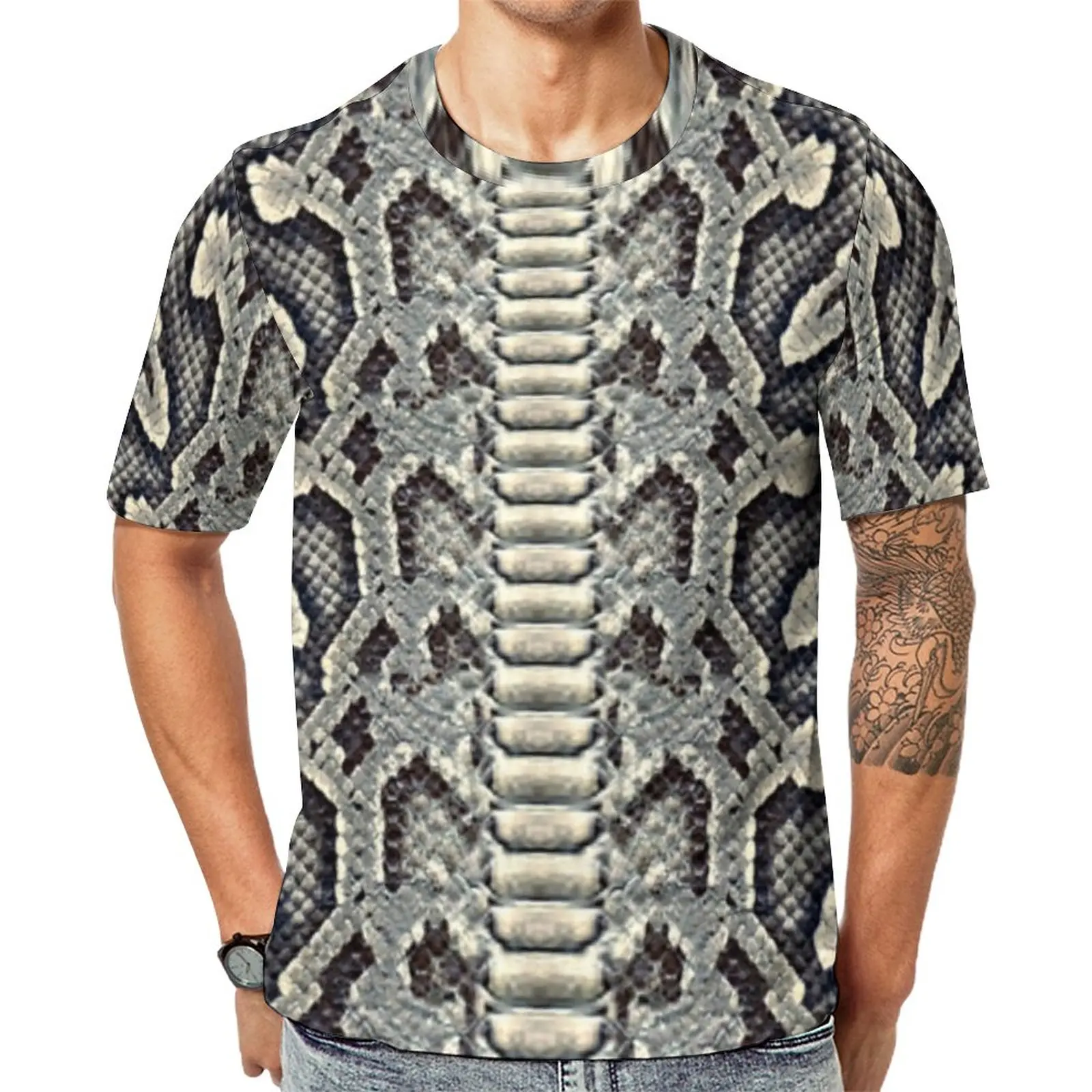 

Серая футболка с принтом змеиной кожи, трендовые футболки с животным принтом, футболка с коротким рукавом с принтом, дешевая летняя одежда