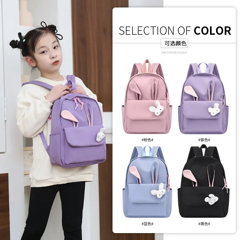 

Purple Pink School Backpack For Girls Cute Rabbit Book Bags Waterproof Light Weight Schoolbags Student Backpacks Teen Schoolbags