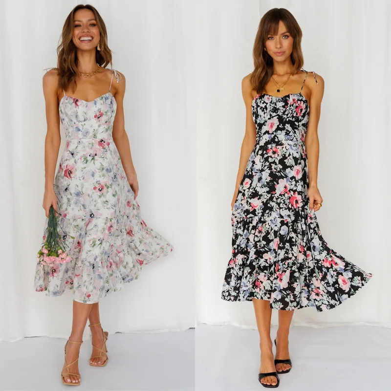 

2022Spring/Summer New Sexy Strap Type Swing Printed Dress