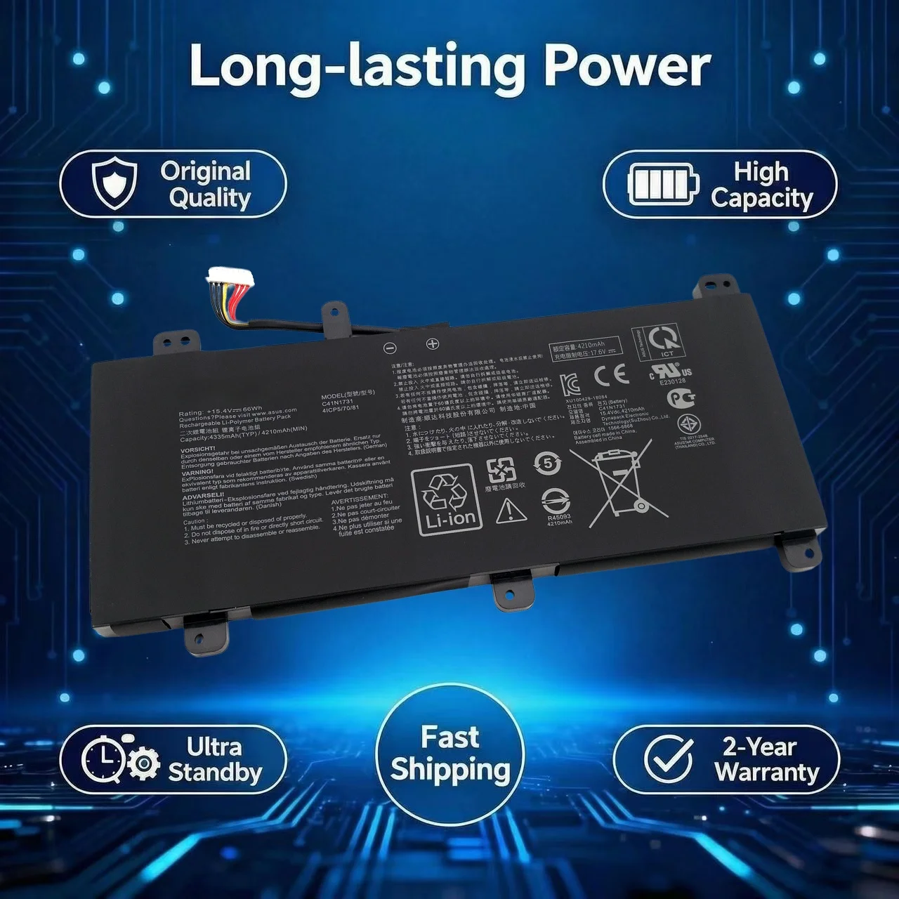 Фото Оригинальный аккумулятор C41N1731 для ноутбуков ASUS ROG Strix Scar/HERO II G712 G732 G731 GL504GW GL504GS GL504GM GL704 GL704GW GL704GV №4