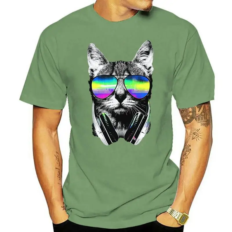 

Velocitee Mens T Shirt DJ Cat Colourful Neon Festival Music Clubbing A19950