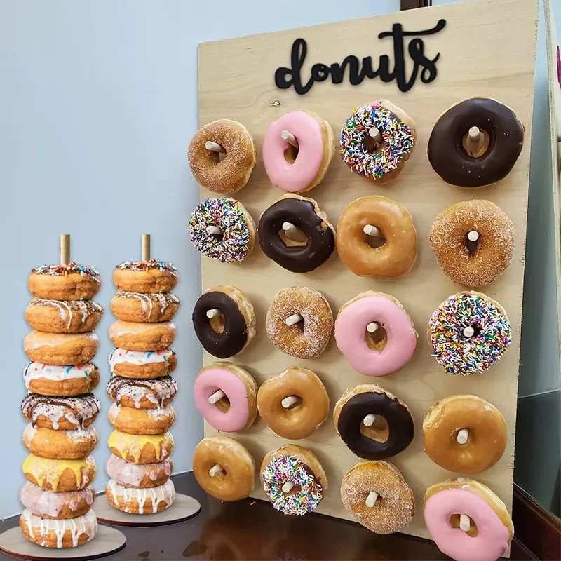 

Wooden Donut Stand Wall Doughnut Holder Kids Birthday Party Table Decorations Baby Shower Wedding Favors Mariage Party Supplies