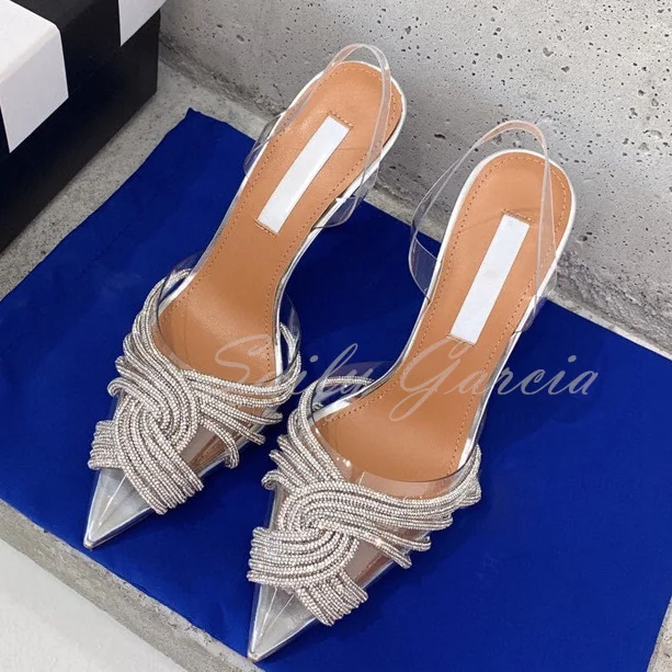 Women Sandals Pointed Toe Crystal Transparent Female Pumps Thin High Heel Slip-On Solid Sexy Ladies Summer Shoes Fashion New