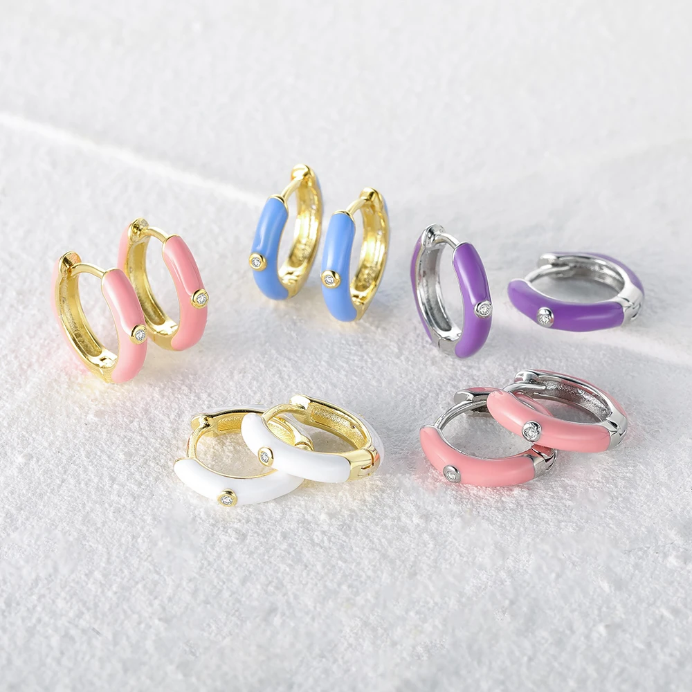 Aide Gold Color Silver Rainbow Enamel Hoop Earrings For Women Clear Zircon Piercing Pendientes Ohrringe Earring Jewelry - купить по
