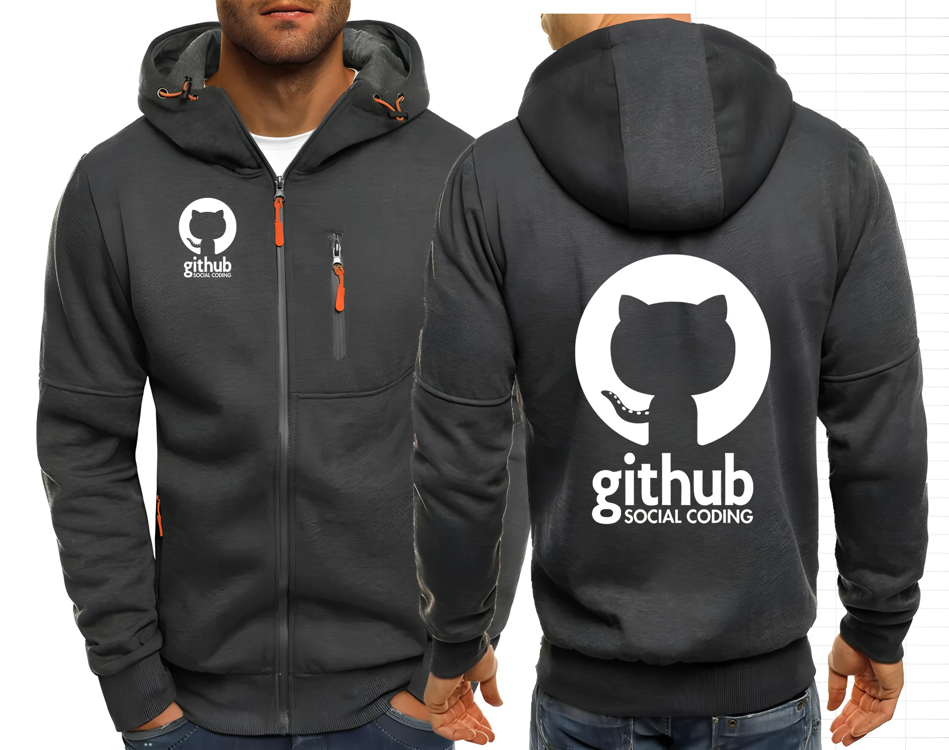 Фото Github Social Coding мужские куртки толстовки пальто Git Hub Programmer мужские толстовки на молнии куртка толстовка с капюшоном уличная одежда S-4XL №2