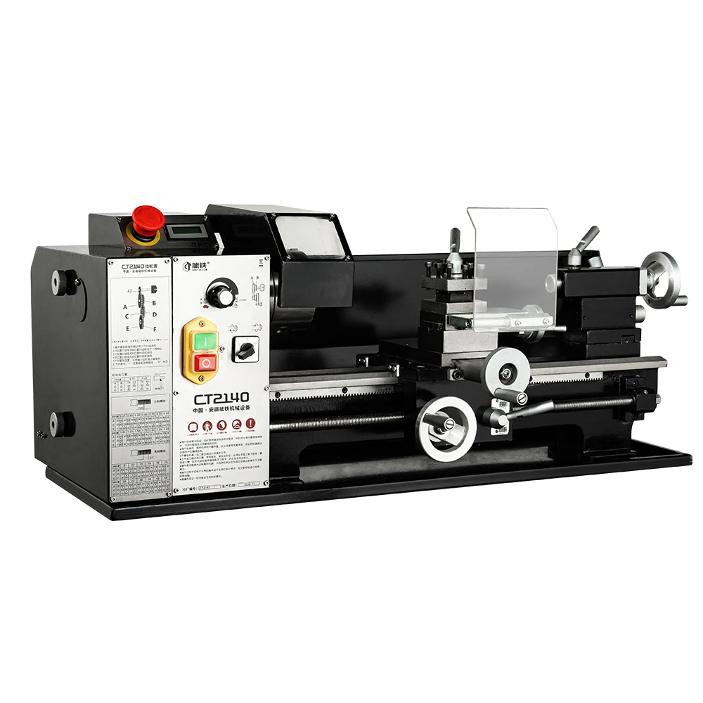 

Hot Sale CTMACH CT2140 Mini Bench Metal Desktop Lathe Machine 210*400MM Belt Drive Infinitely Variable Speeds 600W Motor